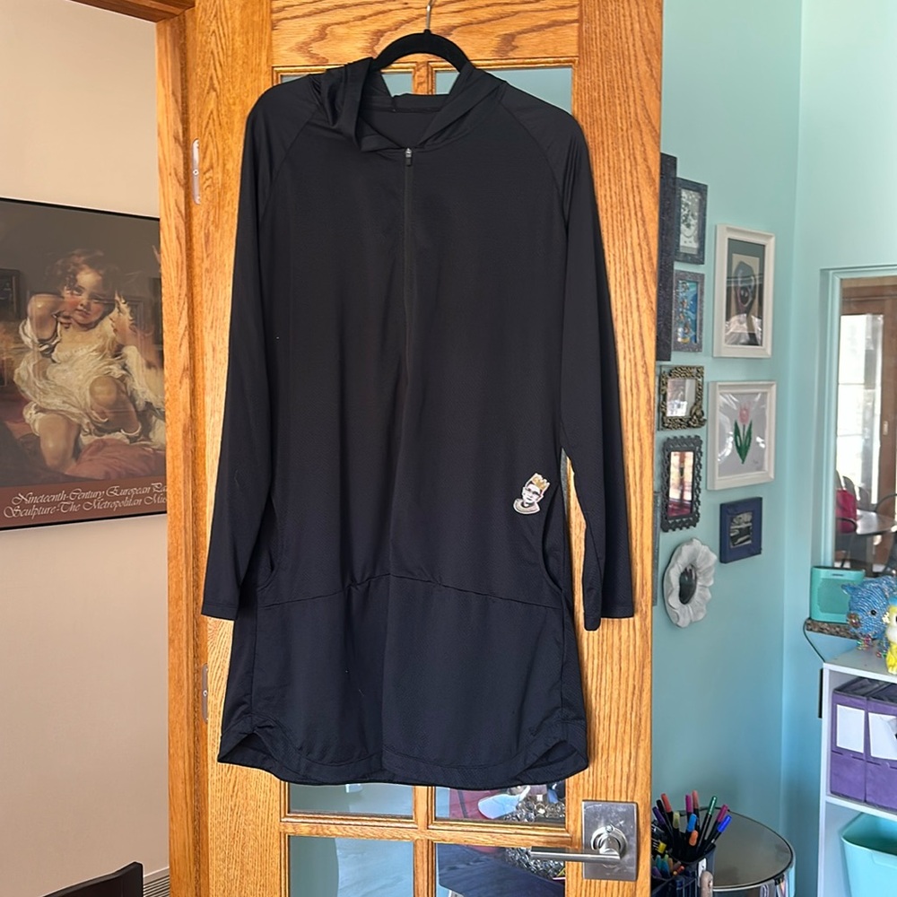 Black Hooded Long Sleeve SPF UFP 50 cover up dress robe RBG Ruth Ginsberg L